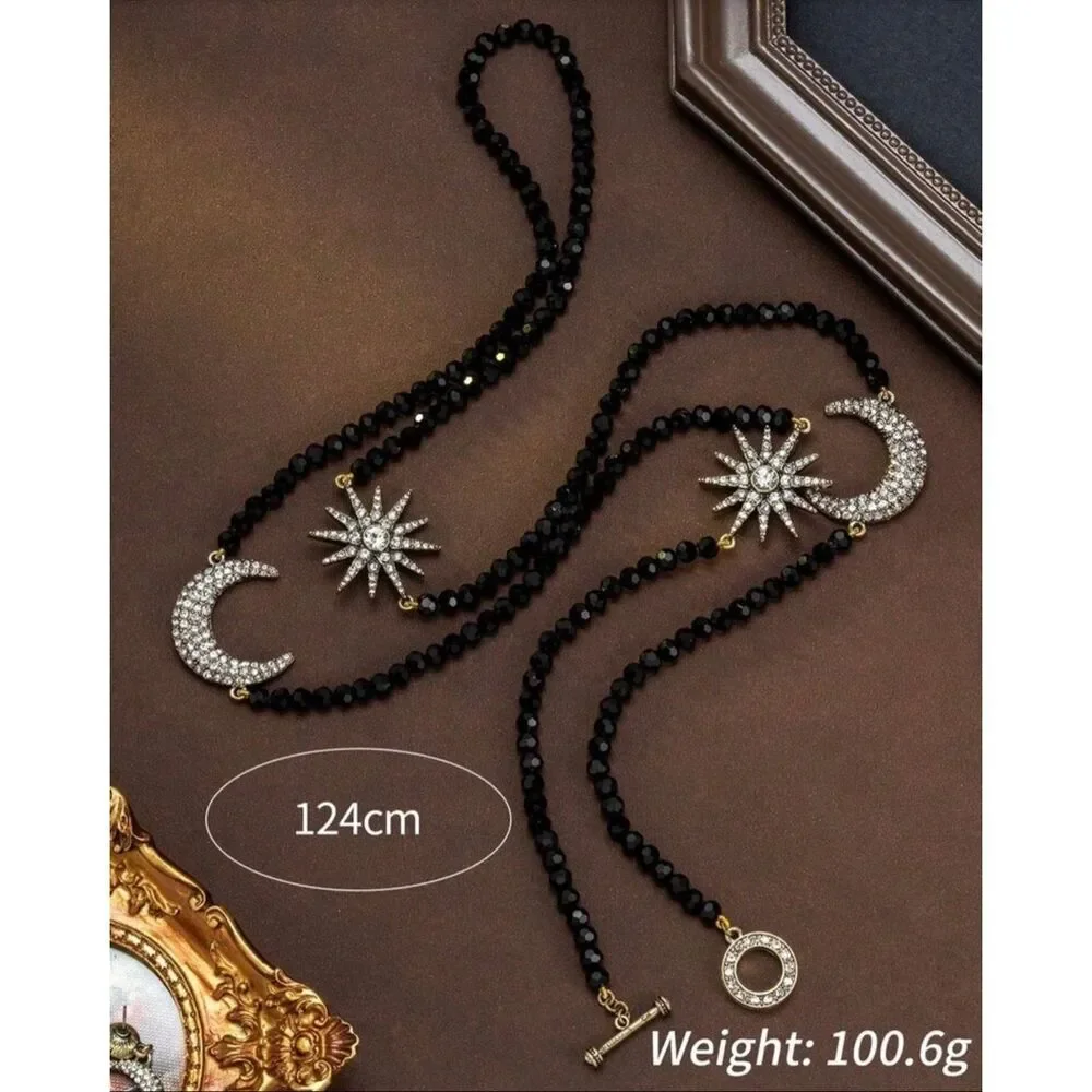 Gorgeous Black Moon and Stars Necklace
